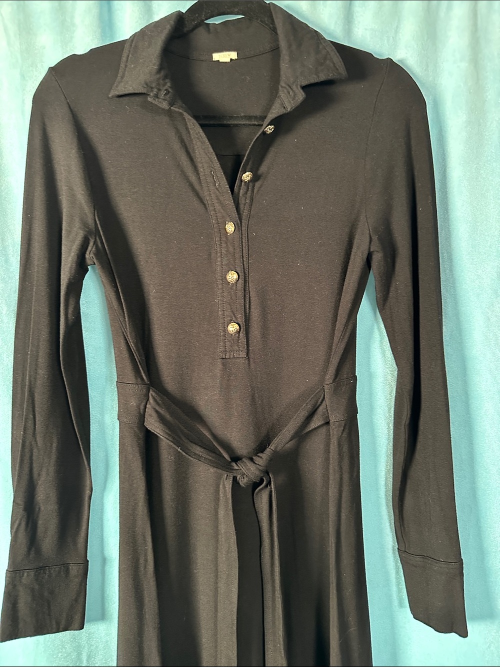 J.Crew Black Long-Sleeve Polo Dress with Waist Tie